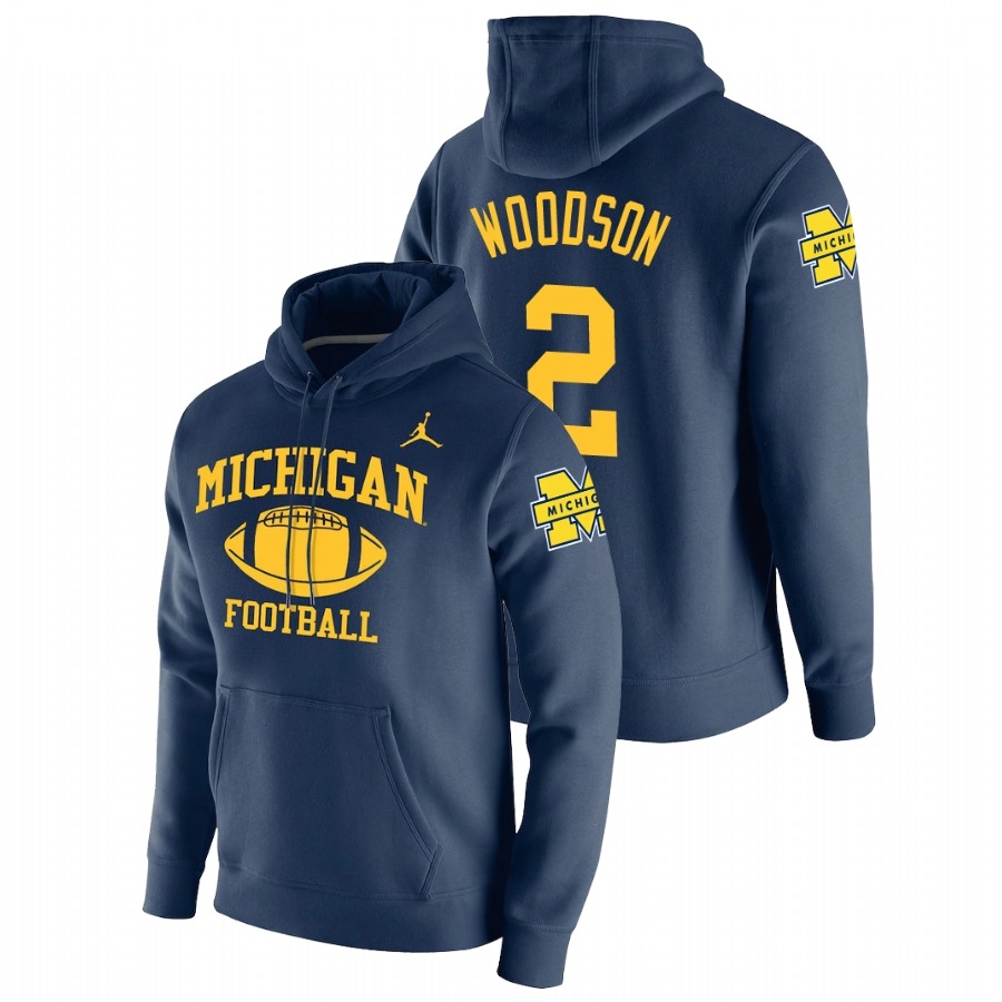Michigan Wolverines Men's NCAA Charles Woodson #2 Navy Retro Pullover College Football Hoodie EXU1049JJ